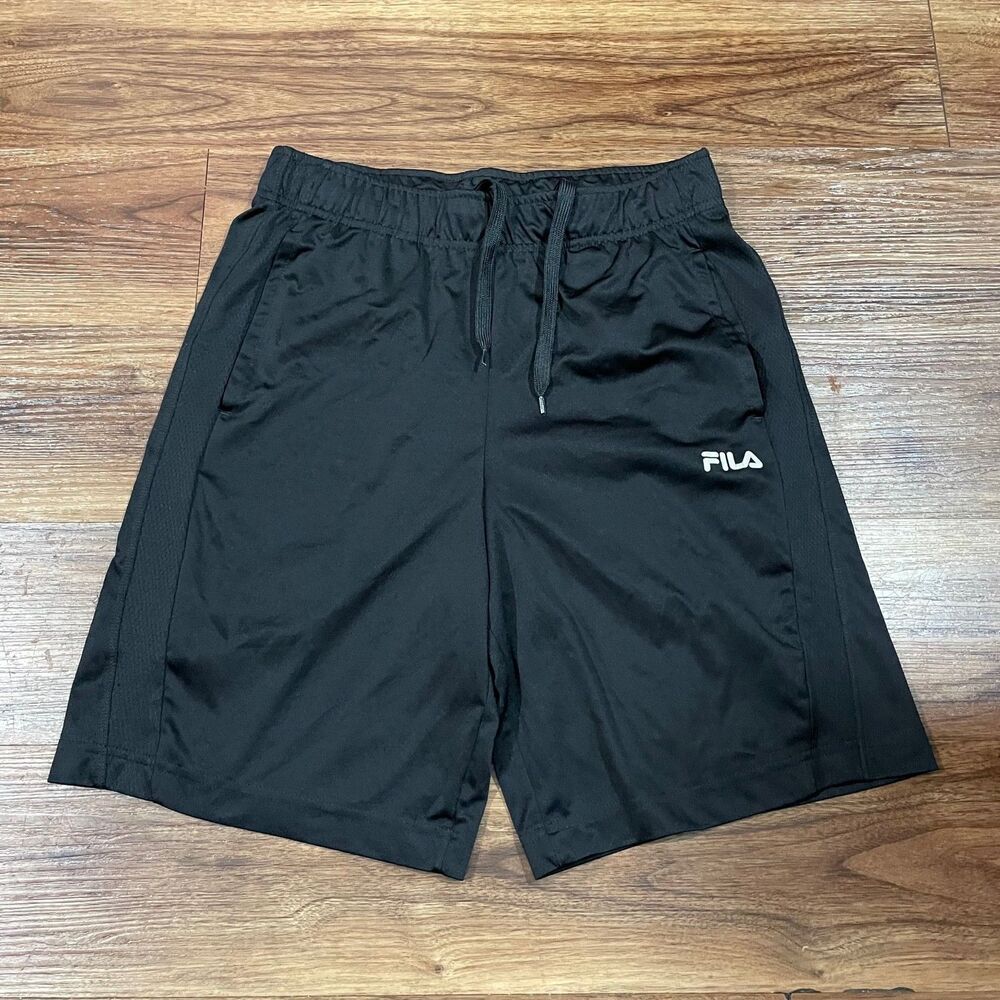 Fila Shorts Black Elastic Waist Pockets Drawstring Activewear Polyester Mens S